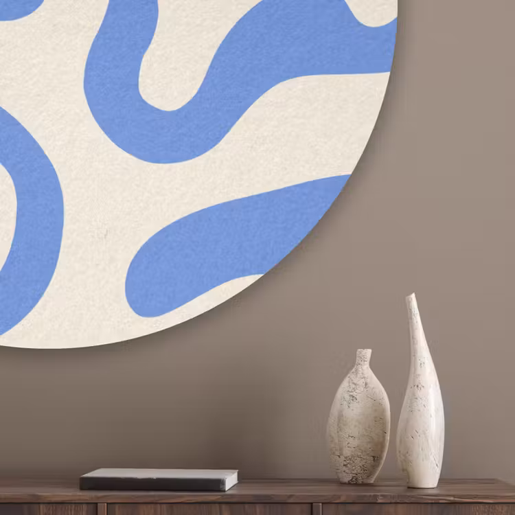 Minimalistisch - Organisch patroon - Blauw Akoestische PET Vilt - Rond klein -sfeer5_closeup