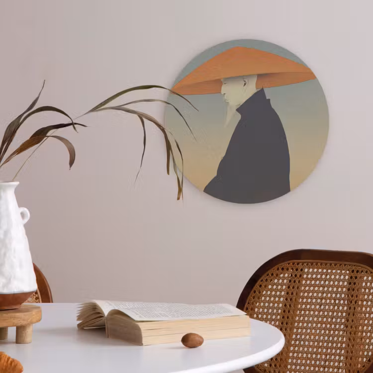Minimalistisch - Silhouet - Oranje Akoestische PET Vilt - Rond klein -sfeer3