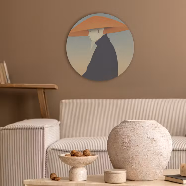 Minimalistisch - Silhouet - Oranje Akoestische PET Vilt - Rond klein -sfeer1