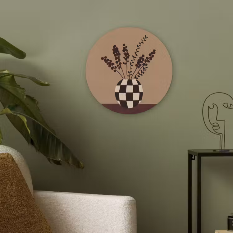 Minimalistisch - Vaas - Bloemen - Bruin Akoestische PET Vilt - Rond klein -sfeer2