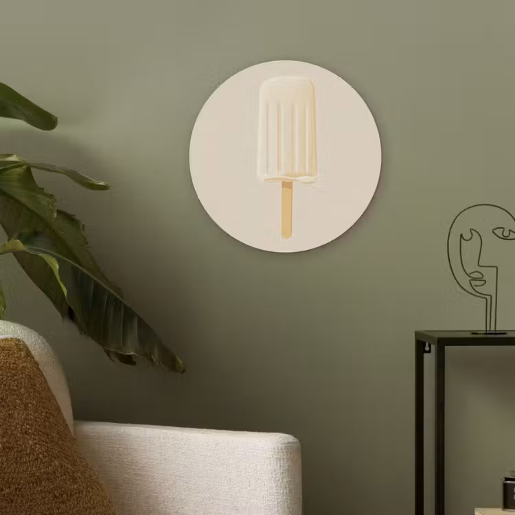Minimalistisch - Waterijsje - Stokje - Beige Akoestische PET Vilt - Rond klein -sfeer2