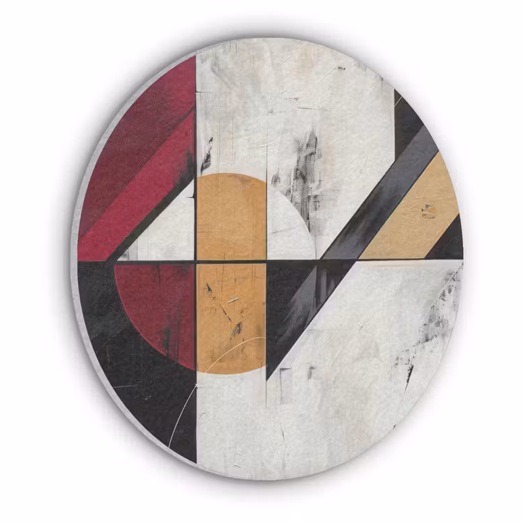 Modern - Abstract - Geometrisch - Rood - Industrieel Akoestische PET Vilt - Rond klein -3d