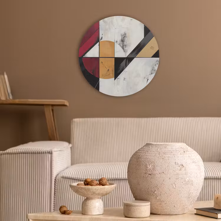 Modern - Abstract - Geometrisch - Rood - Industrieel Akoestische PET Vilt - Rond klein -sfeer1
