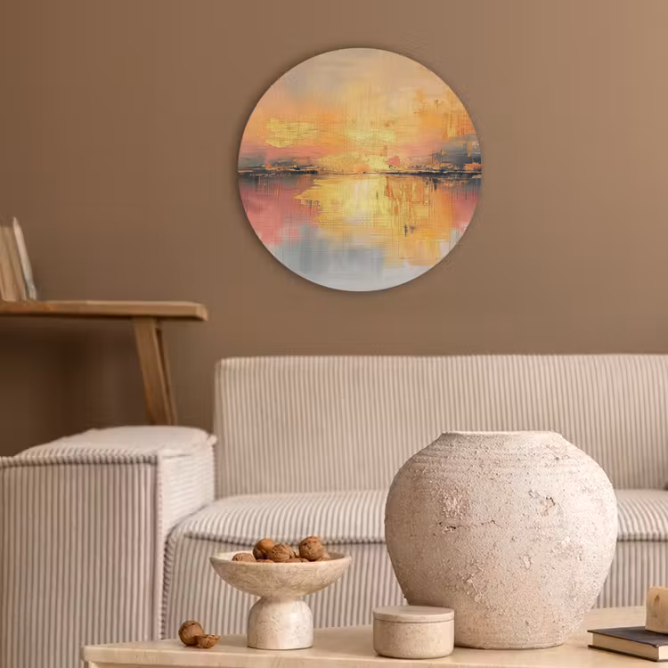 Modern - Abstract - Goud - Roze Akoestische PET Vilt - Rond klein -sfeer1