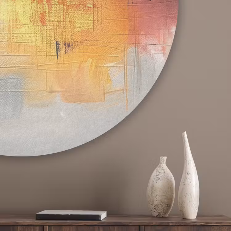 Modern - Abstract - Goud - Roze Akoestische PET Vilt - Rond klein -sfeer5_closeup