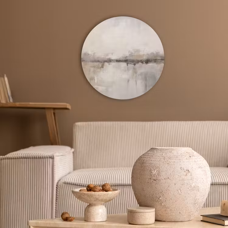 Moderne kunst - Abstract - Beige Akoestische PET Vilt - Rond klein -sfeer1