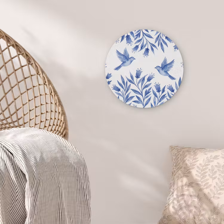 Modern - Vogels - Delfts - Blauw Akoestische PET Vilt - Rond klein -sfeer4
