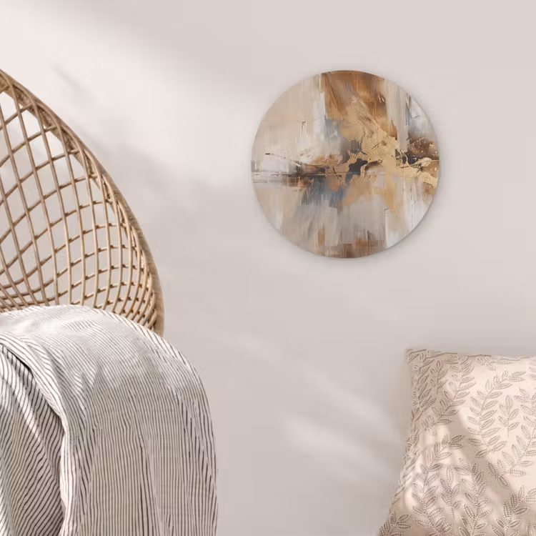 Modern - Bruin - Abstract - Beige Akoestische PET Vilt - Rond klein -sfeer4