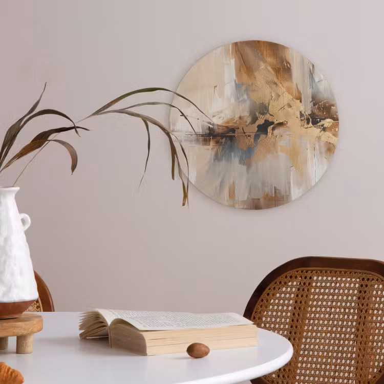 Modern - Bruin - Abstract - Beige Akoestische PET Vilt - Rond klein -sfeer3