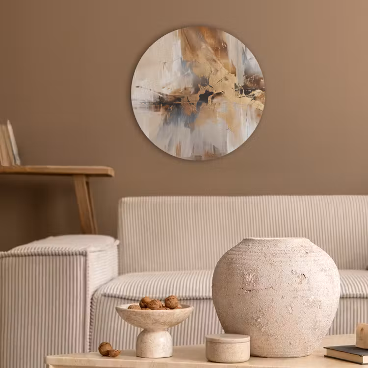 Modern - Bruin - Abstract - Beige Akoestische PET Vilt - Rond klein -sfeer1