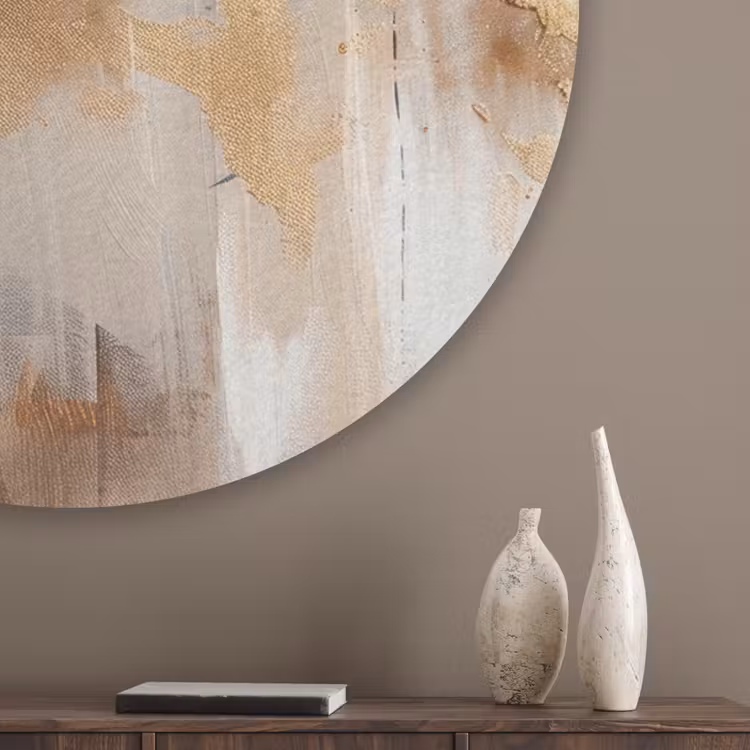 Modern - Bruin - Abstract - Beige Akoestische PET Vilt - Rond klein -sfeer5_closeup