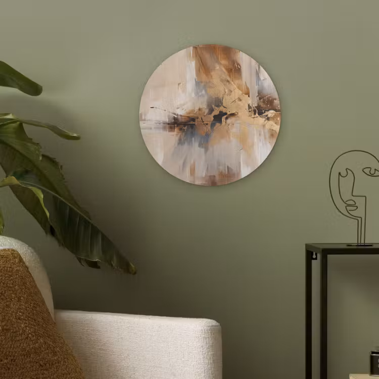 Modern - Bruin - Abstract - Beige Akoestische PET Vilt - Rond klein -sfeer2