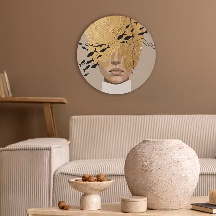 Modern - Vrouw - Goud Akoestische PET Vilt - Rond klein -sfeer1