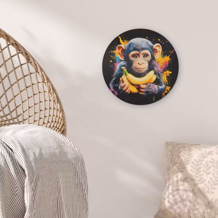 Aap - Graffiti - Kleurrijk - Bananen - Modern Akoestische PET Vilt - Rond klein -sfeer4