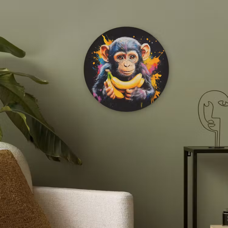 Aap - Graffiti - Kleurrijk - Bananen - Modern Akoestische PET Vilt - Rond klein -sfeer2