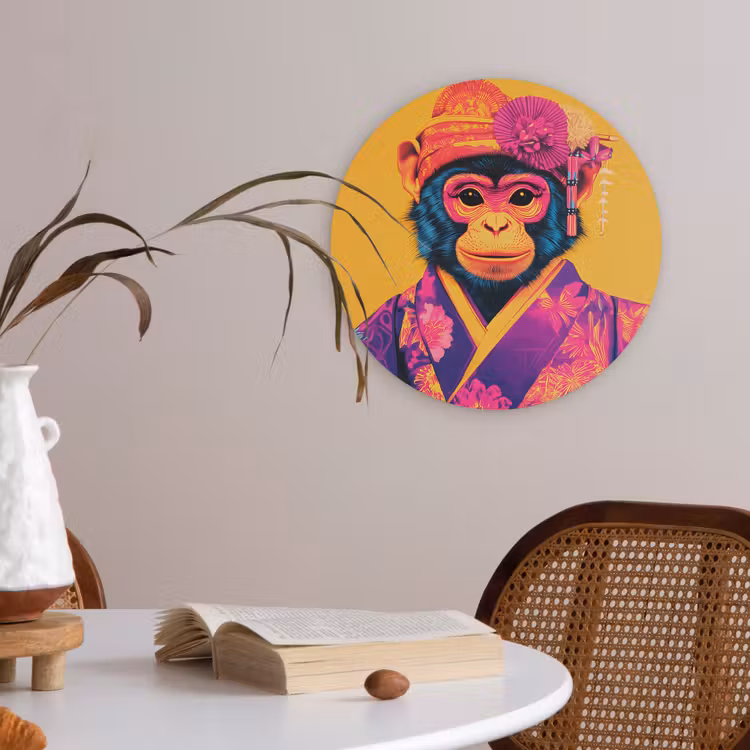 Aap - Kimono - Bloemen - Hoofdtooi Akoestische PET Vilt - Rond klein -sfeer3