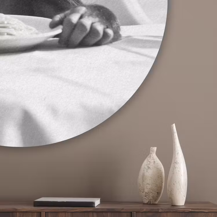 Aap - Spaghetti - Zonnebril - Zwart wit - Cool - Dier Akoestische PET Vilt - Rond klein -sfeer5_closeup