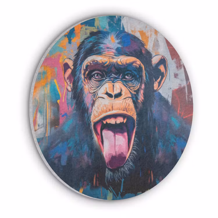 Aap - Tong - Abstract - Zwart Akoestische PET Vilt - Rond klein -3d