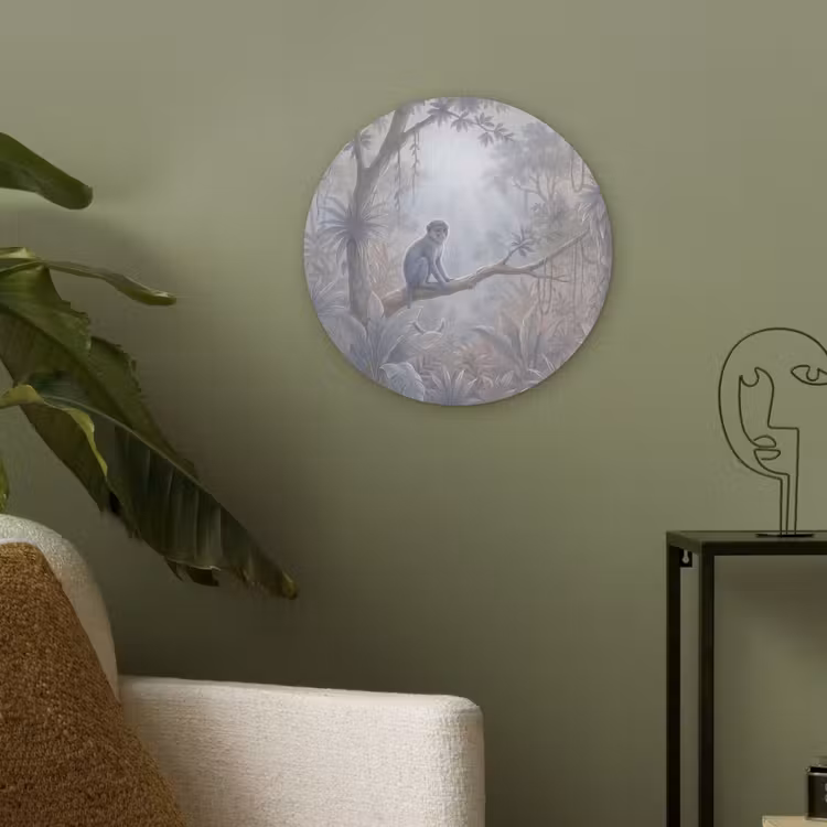Aap - Boom - Jungle - Natuur - Grijs Akoestische PET Vilt - Rond klein -sfeer2