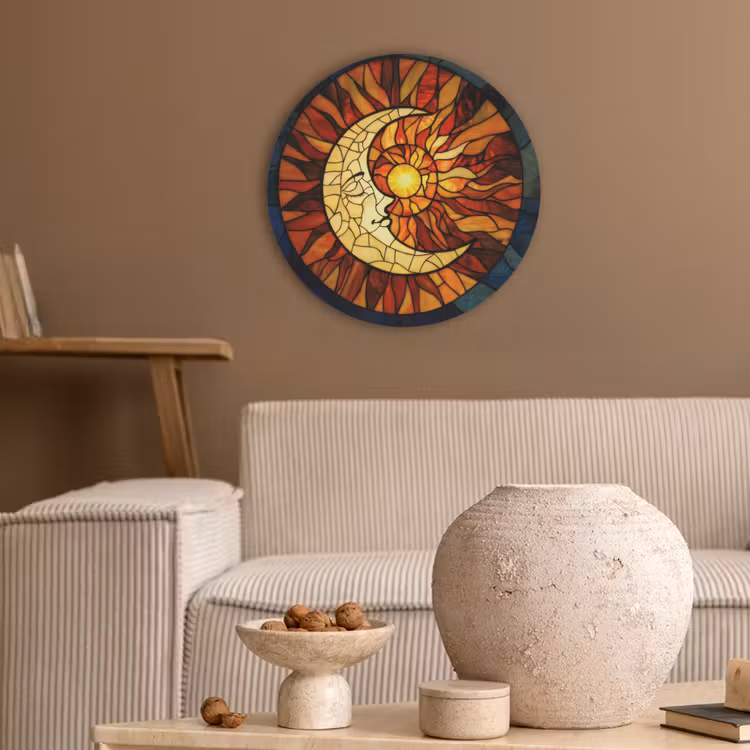 Mozaïek - Glas - Maan - Donkerblauw Akoestische PET Vilt - Rond klein -sfeer1