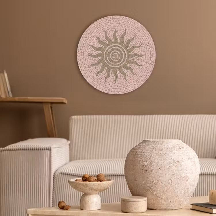 Mozaïek - Zon - Patroon - Klassiek - Roze Akoestische PET Vilt - Rond klein -sfeer1