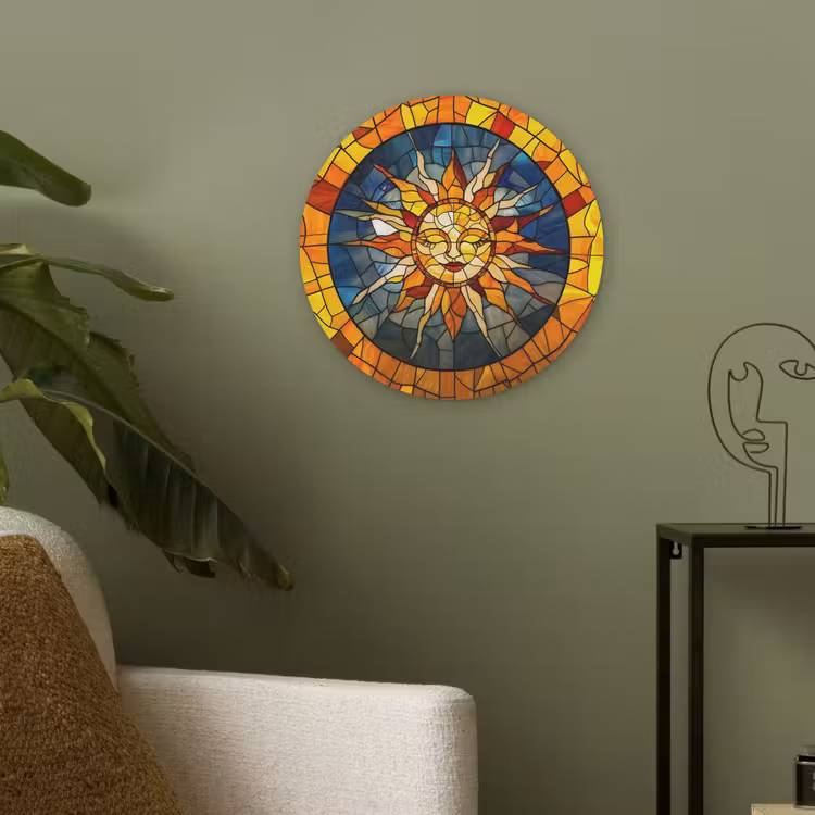 Mozaïek - Zon - Geel - Cirkel Akoestische PET Vilt - Rond klein -sfeer2