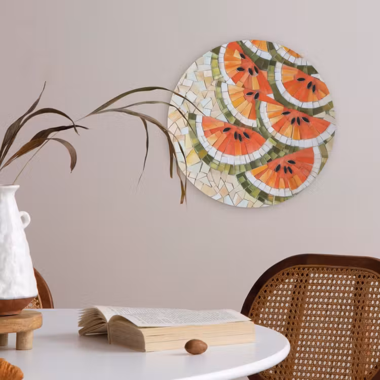 Mozaïek - Watermeloen - Rood - Pitten Akoestische PET Vilt - Rond klein -sfeer3
