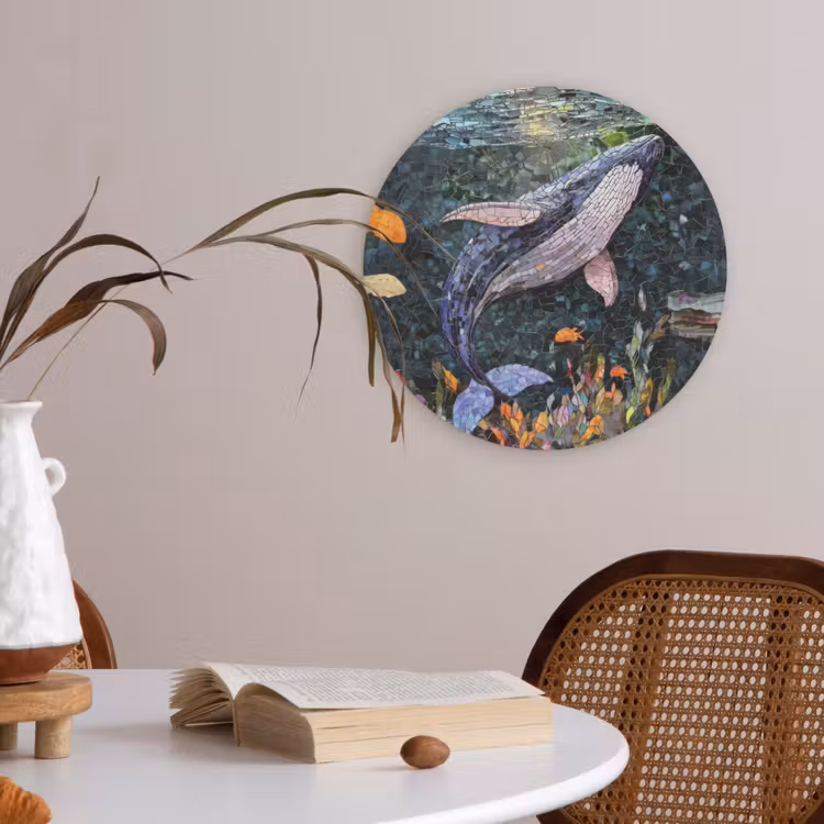 Mozaïek - Walvis - Koraal - Water Akoestische PET Vilt - Rond klein -sfeer3