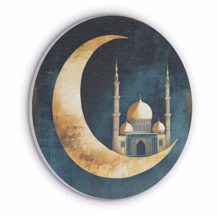 Moskee - Halve maan - Goud - Ramadan - Islamitische Akoestische PET Vilt - Rond klein -3d