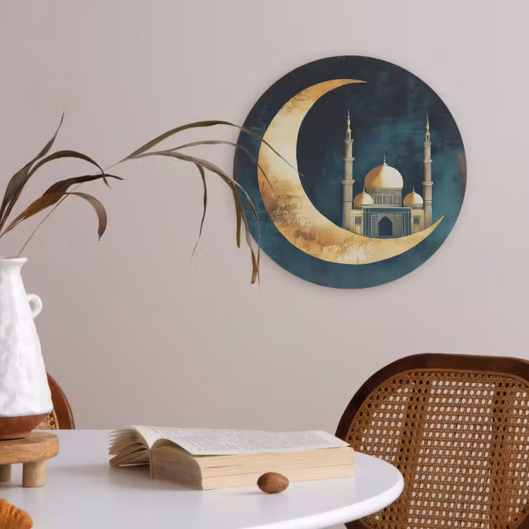 Moskee - Halve maan - Goud - Ramadan - Islamitische Akoestische PET Vilt - Rond klein -sfeer3