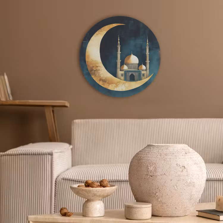 Moskee - Halve maan - Goud - Ramadan - Islamitische Akoestische PET Vilt - Rond klein -sfeer1