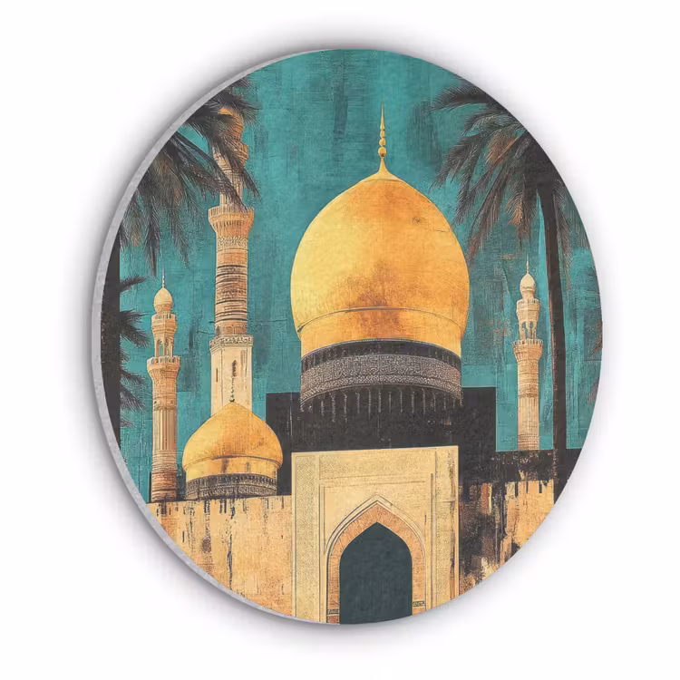 Moskee - Goud - Arabisch - Islamitische Akoestische PET Vilt - Rond klein -3d