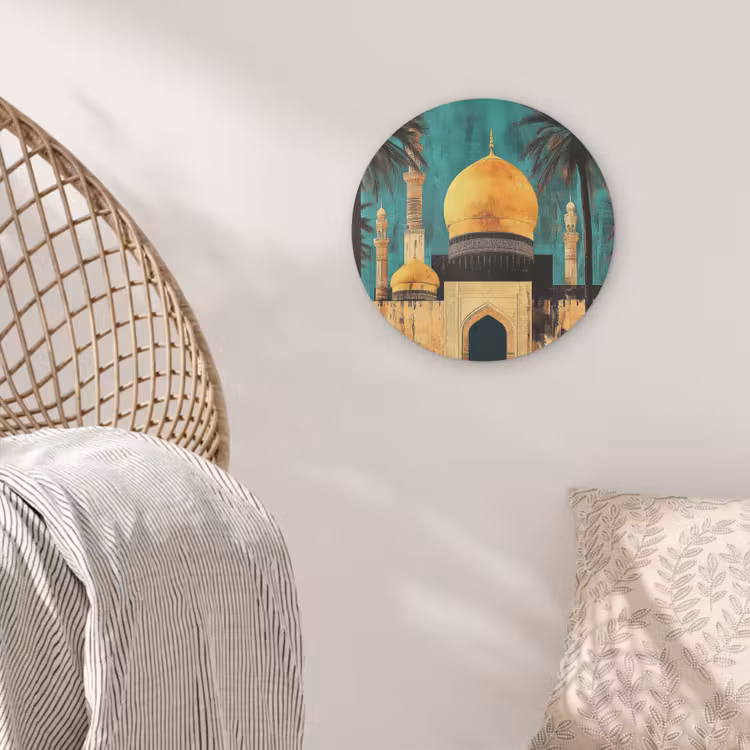 Moskee - Goud - Arabisch - Islamitische Akoestische PET Vilt - Rond klein -sfeer4