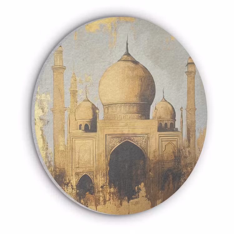 Moskee - Goud - Arabisch - Ramadan - Islamitische Akoestische PET Vilt - Rond klein -3d