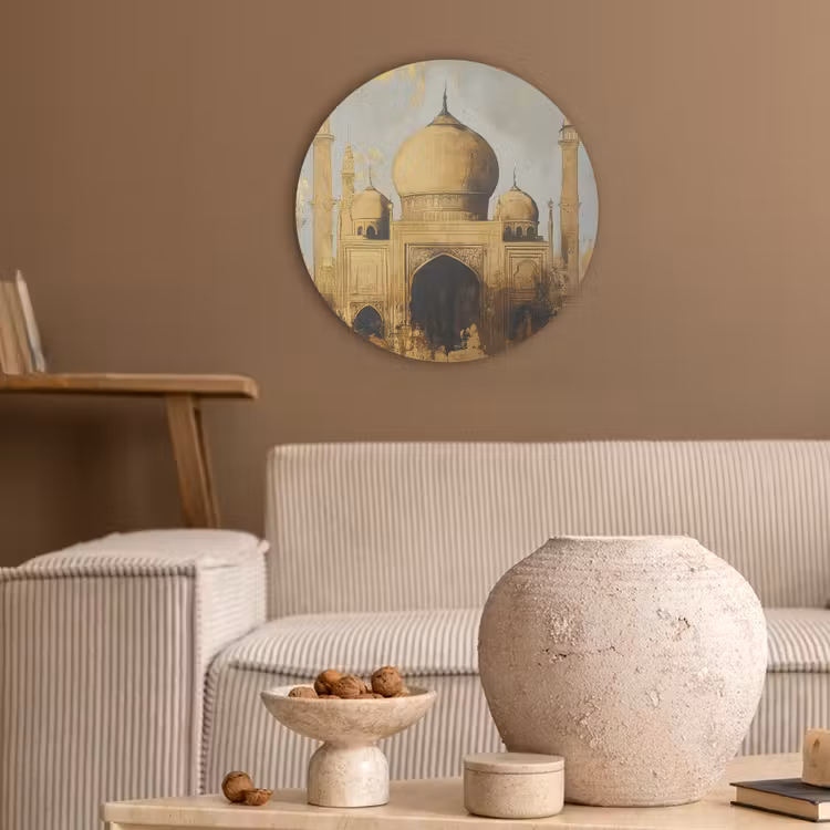 Moskee - Goud - Arabisch - Ramadan - Islamitische Akoestische PET Vilt - Rond klein -sfeer1