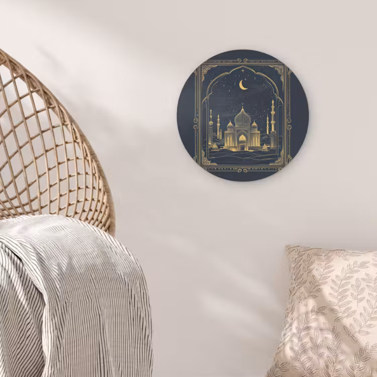 Moskee - Islam - Goud - Ramadan - Islamitische Akoestische PET Vilt - Rond klein -sfeer4