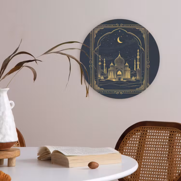 Moskee - Islam - Goud - Ramadan - Islamitische Akoestische PET Vilt - Rond klein -sfeer3