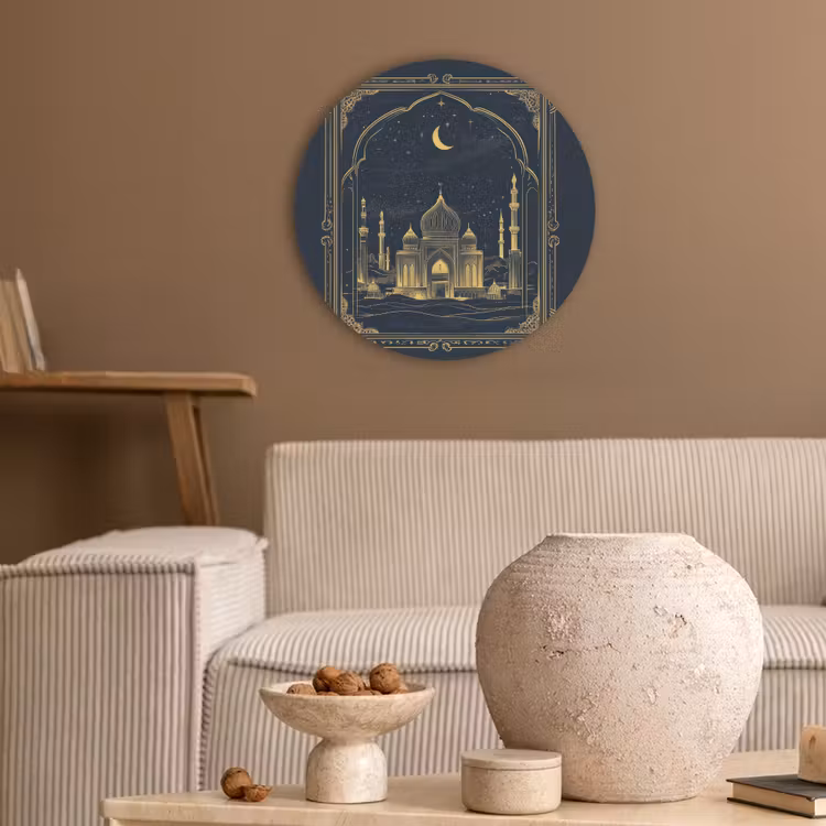 Moskee - Islam - Goud - Ramadan - Islamitische Akoestische PET Vilt - Rond klein -sfeer1
