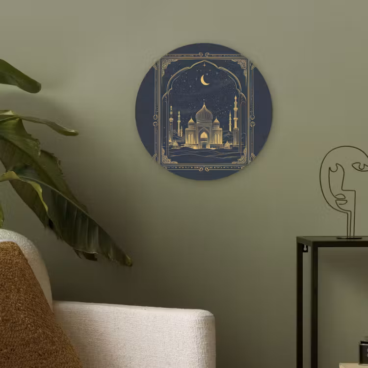 Moskee - Islam - Goud - Ramadan - Islamitische Akoestische PET Vilt - Rond klein -sfeer2