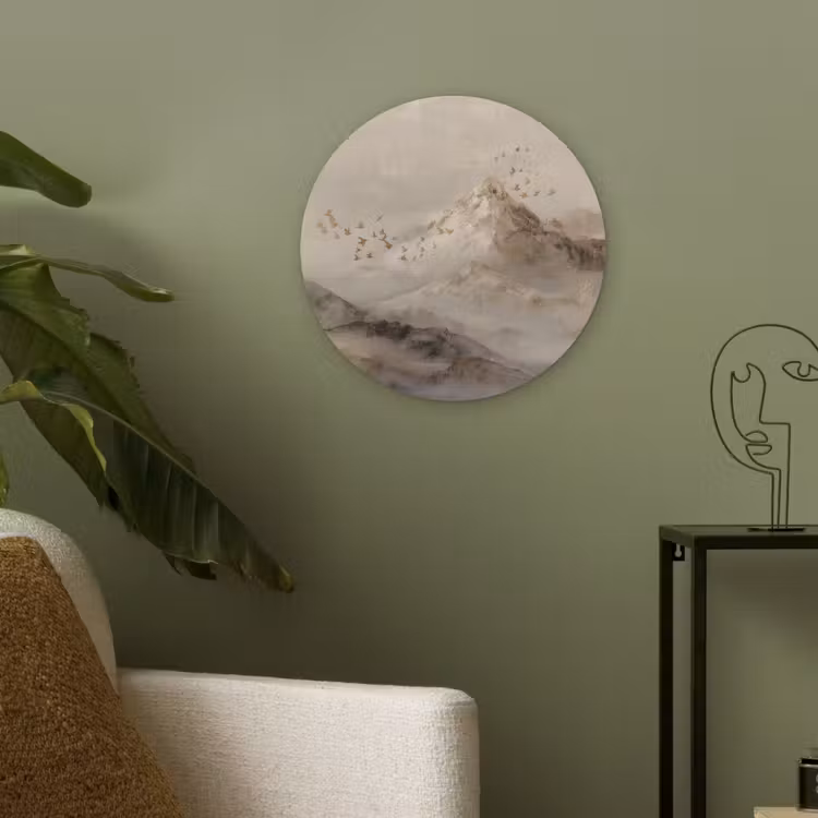 Berglandschap - Mist - Penseelstreken Akoestische PET Vilt - Rond klein -sfeer2