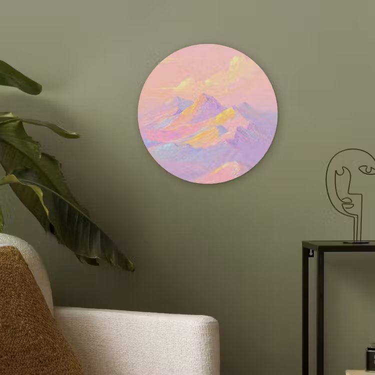 Bergtoppen - Wolken - Dromerig Akoestische PET Vilt - Rond klein -sfeer2