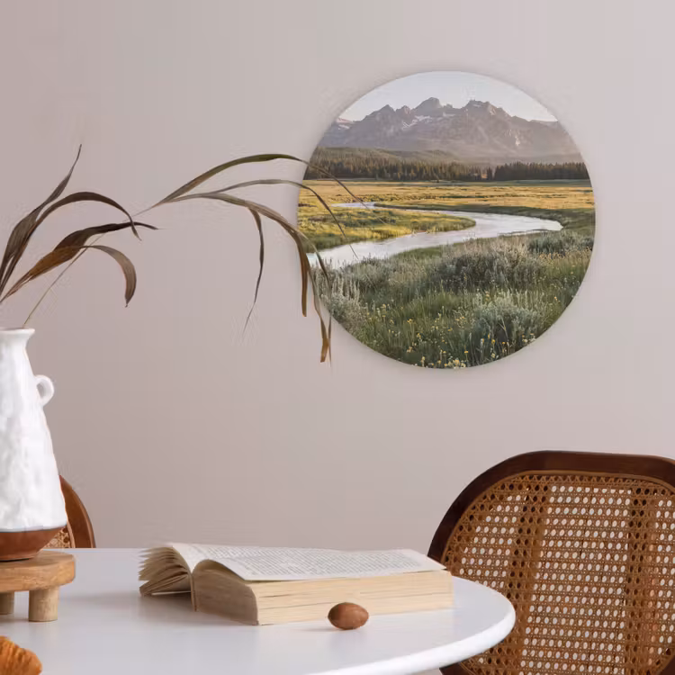 Berglandschap - Rivier - Bos Akoestische PET Vilt - Rond klein -sfeer3