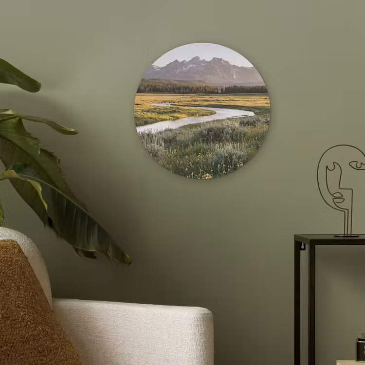 Berglandschap - Rivier - Bos Akoestische PET Vilt - Rond klein -sfeer2