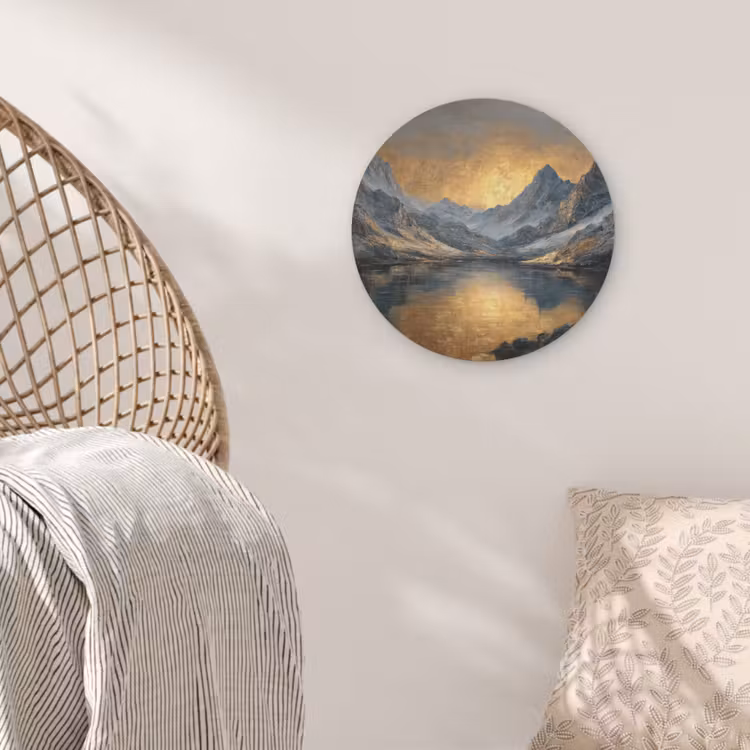 Berglandschap met Gouden Zonsondergang Akoestische PET Vilt - Rond klein -sfeer4