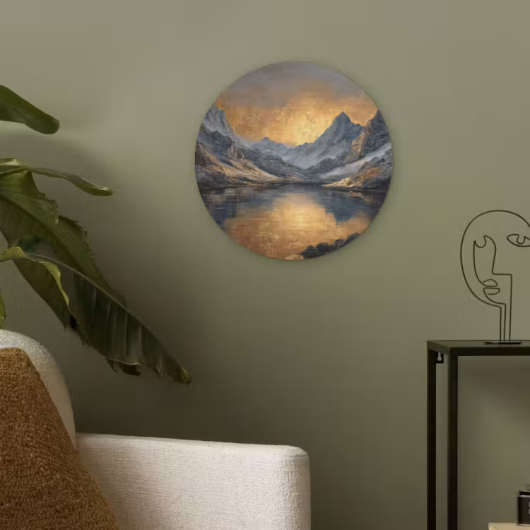 Berglandschap met Gouden Zonsondergang Akoestische PET Vilt - Rond klein -sfeer2