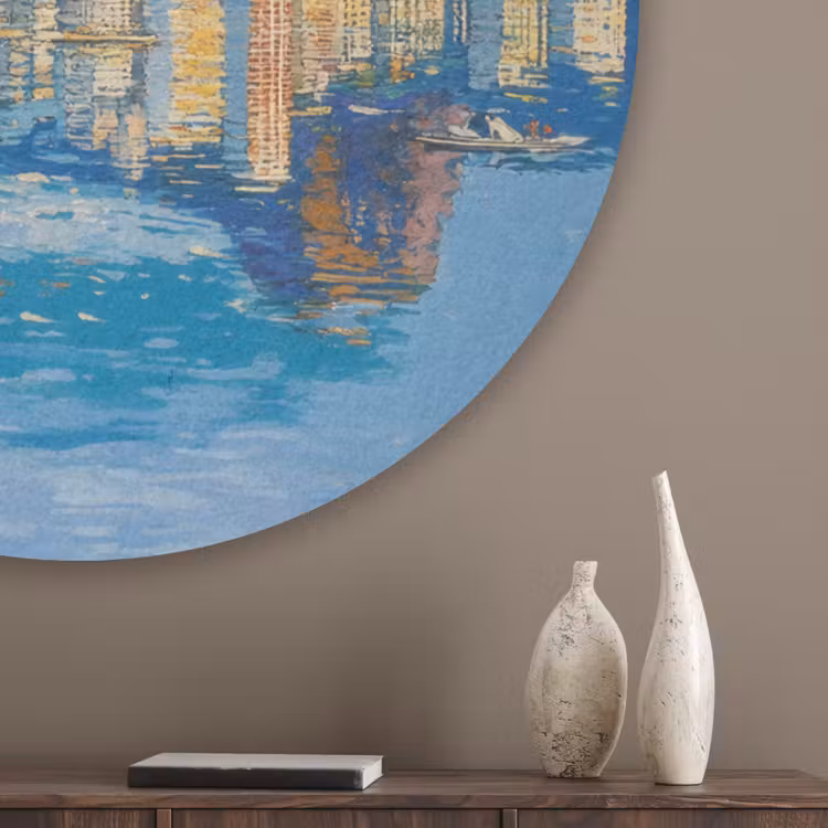 Berg - Skyline - Strand - Water Akoestische PET Vilt - Rond klein -sfeer5_closeup