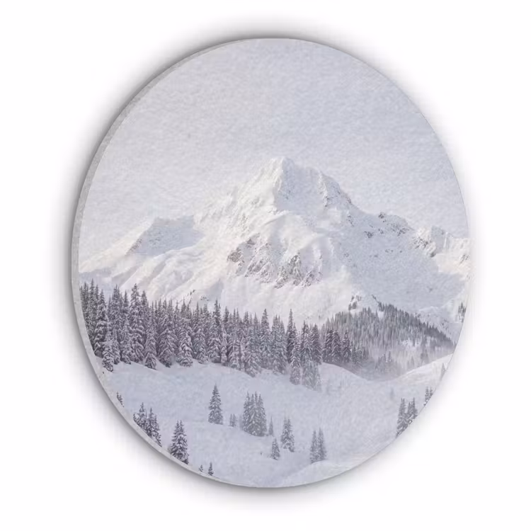 Berg - Sneeuw - Winter - Natuur - Wit Akoestische PET Vilt - Rond klein -3d
