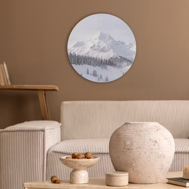 Berg - Sneeuw - Winter - Natuur - Wit Akoestische PET Vilt - Rond klein -sfeer1
