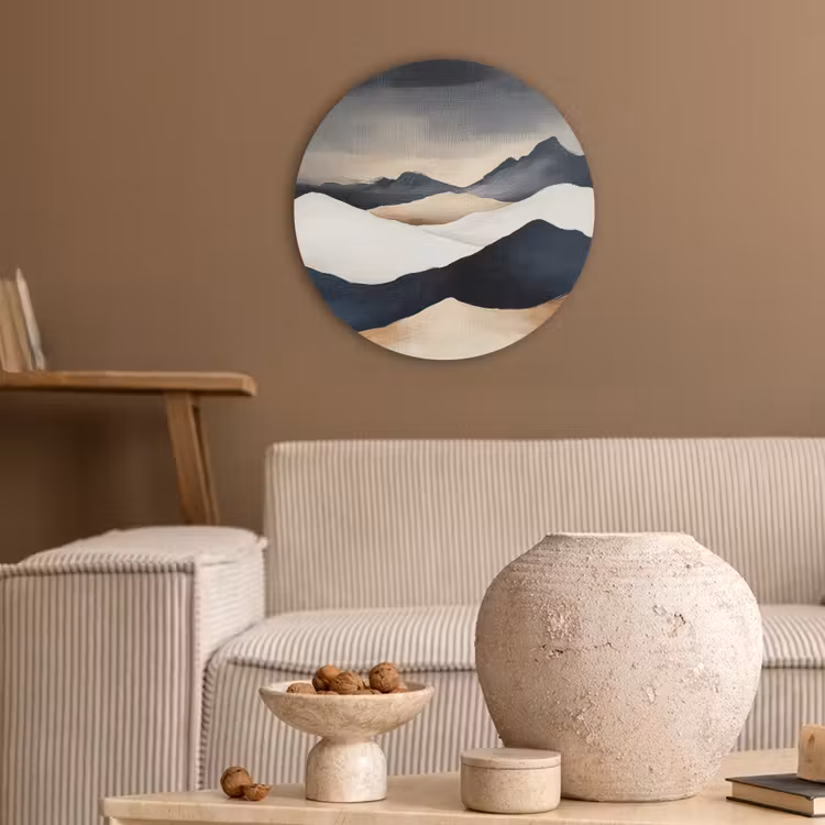 Bergen - Donkerblauw - Landschap Akoestische PET Vilt - Rond klein -sfeer1
