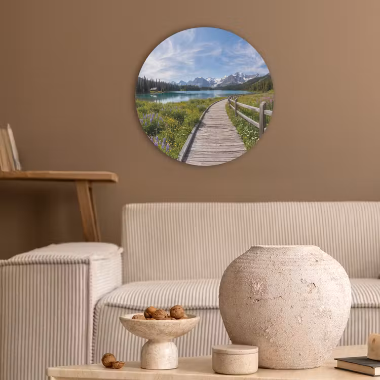 Bergen - Meer - Landschap - Blauw Akoestische PET Vilt - Rond klein -sfeer1